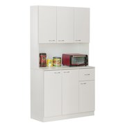 Basicwise Kitchen Pantry Storage Cabinet with Drawer, Doors and Shelves, White QI003952L